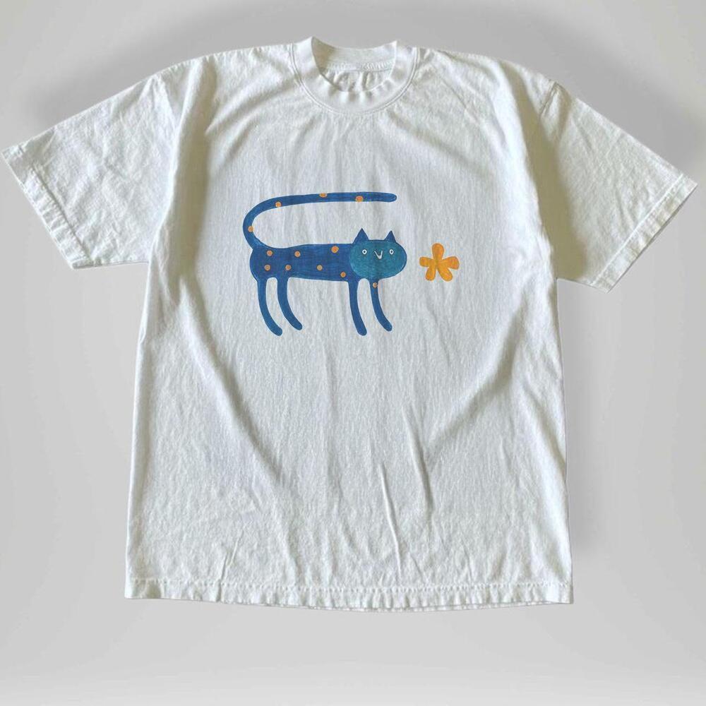 Style Blue Cat Graphic Tee Cute Pet Shirt